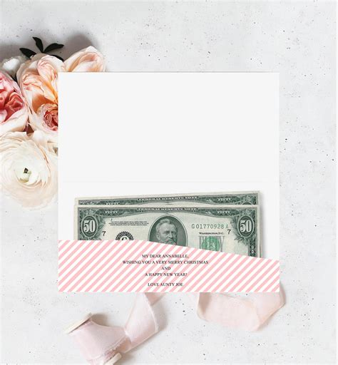 Stripe Pink Printable Christmas Money Wallet Template Black Bow Studio