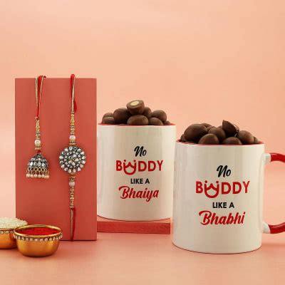 Kundan Bhaiya Bhabhi Rakhi Set With Mugs And Chocolates Gift Send
