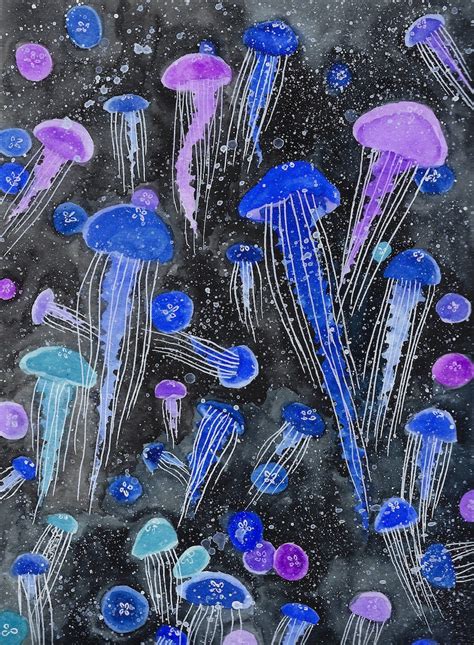 Jellyfish Watercolor Print Jellyfish Art Sea Life Ocean Etsy