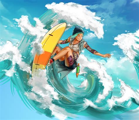 Anime Girl Surfing Wallpapers Wallpaper Cave