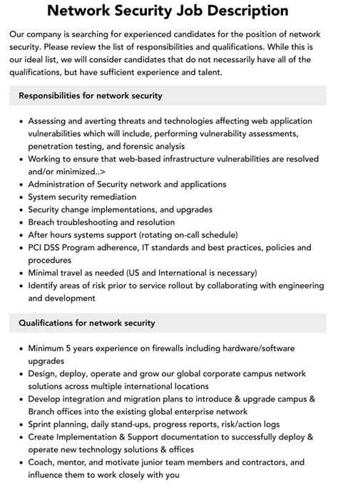 Network Security Job Description Velvet Jobs