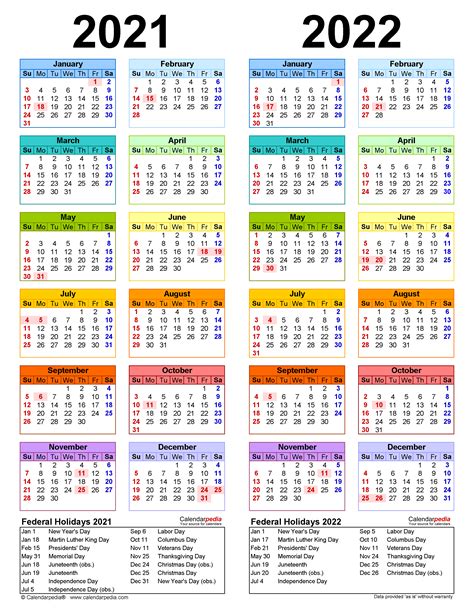 2021 2022 Two Year Calendar Free Printable Word Templates