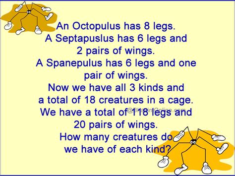 Fun Math Riddle How Many Creatures Of Each Kind