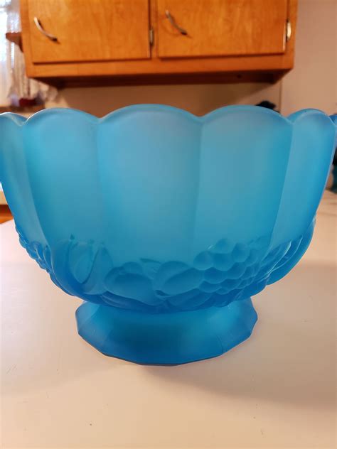 Vintage Indiana Satin Glass Turquoise Blue Frosted Satin Large Etsy Carnival Glass Vintage