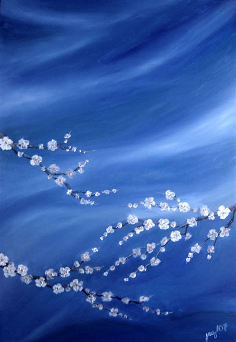 Cherry Blossoms On Blue Art By Jrq