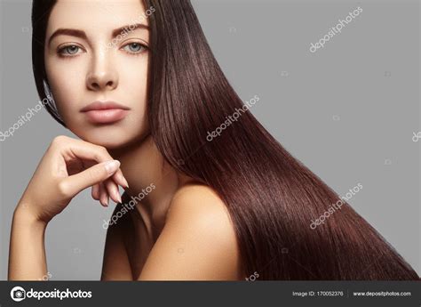 Beautiful Yong Woman With Long Straight Brown Hair Sexy Fashion Model