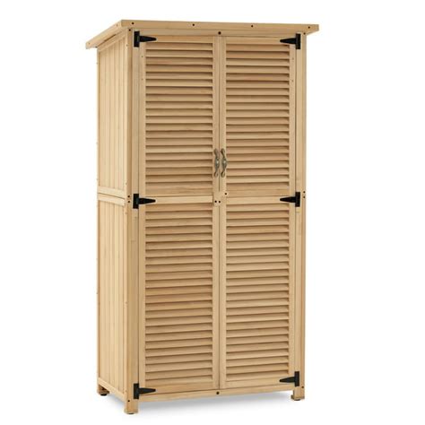 Mcombo Outdoor Wooden Storage Cabinet Garden Tool Shed W Latch