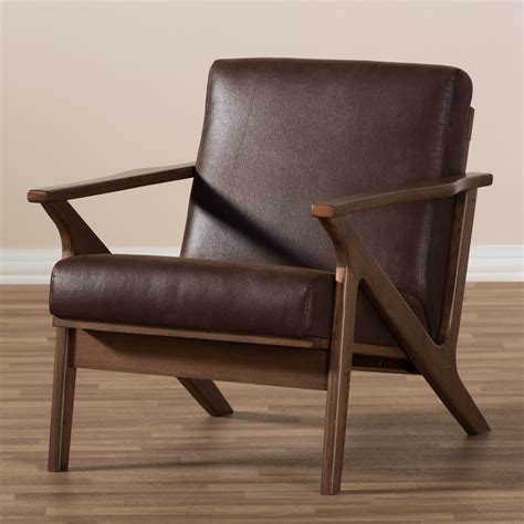 Bianca Mid Century Modern Faux Leather Walnut Finished Wood Accent