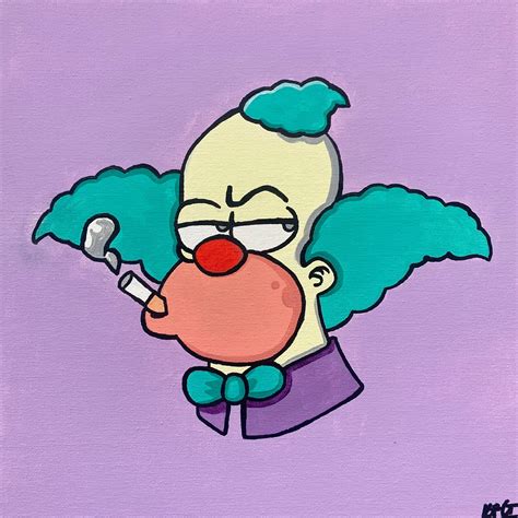 The Simpsons Krusty The Clown Acrylic Painting On 30x30cm Flat Canvas