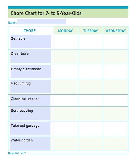 Free Printable Chore Chart For 9 Year Old Ideas Of Europedias