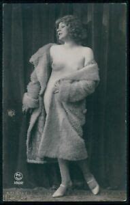 French Nude Woman Coat Striptease Girl 1920s Old RPPC Photo Postcard PC
