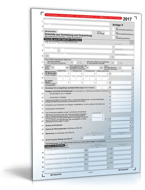 Wer hätte nicht gerne am ende des monats ein bisschen mehr geld für das neue auto oder den lang ersehnten urlaub auf dem konto? Anlage V 2017 | Steuerformular zum Download