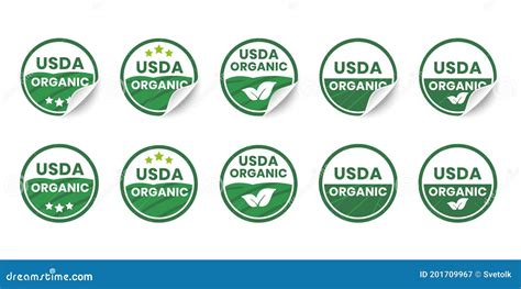 Usda Organic Certified Icons Set Of Realistic Stickers With Rolled Up