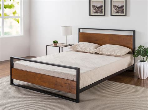 Zinus Suzanne Metal And Pine Wood Platform Bed Frame With Headboard And