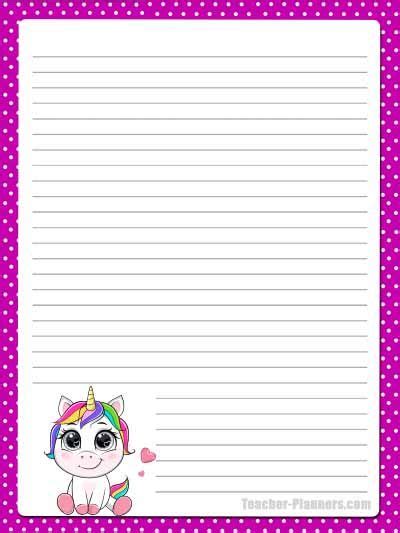cute unicorn stationery lined 8 writing paper
