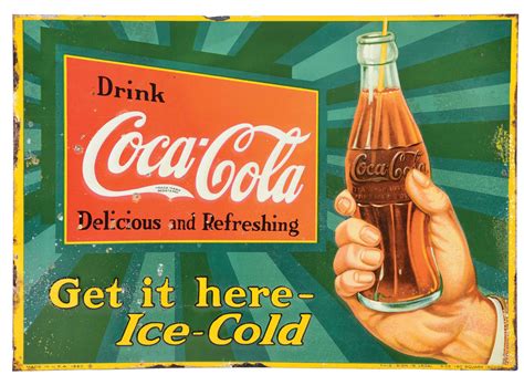 Single Sided Embossed Tin Get It Here Ice Cold Coca Cola Sign
