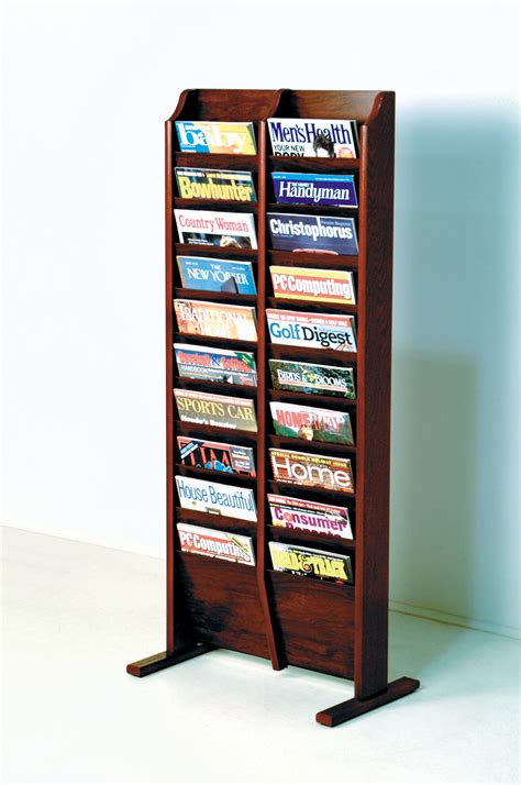 20 Pocket Floor Oak Magazine Literature Rack