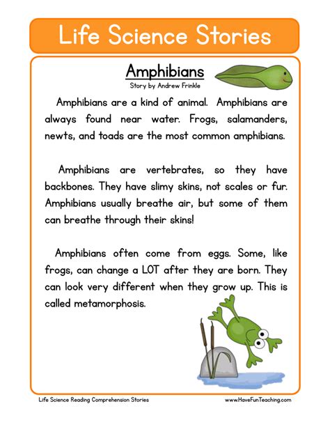 Amphibians Life Science Reading Comprehension Worksheet Have Fun Teaching