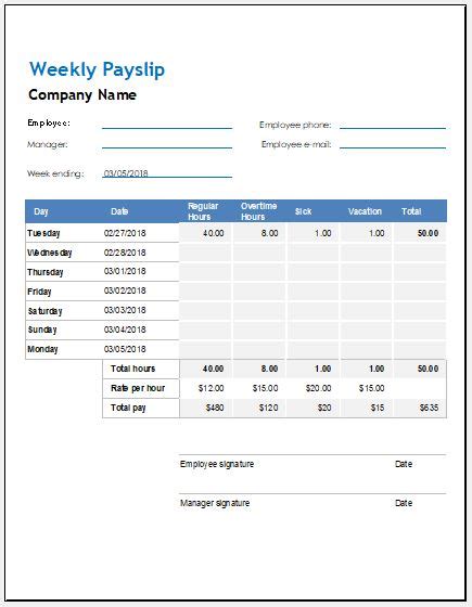 Weekly Biweekly And Monthly Payslip Templates Word And Excel Templates