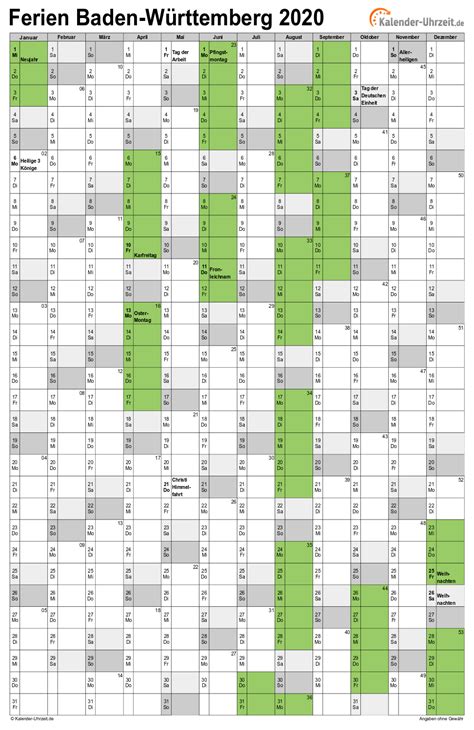 Alle ferientermine und gesetzliche feiertage für hessen (2021, 2022 und 2023). KALENDER 2020 PDF BADEN WÜRTTEMBERG - Calendario 2019