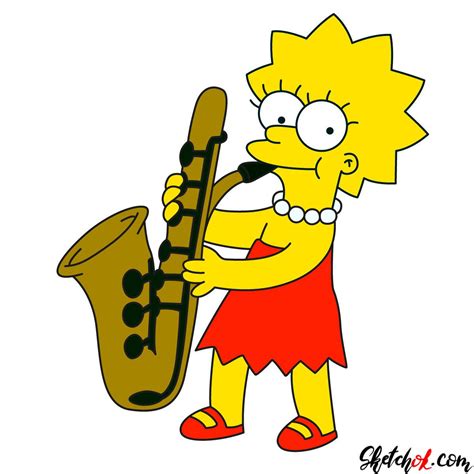 How To Draw Lisa Simpson Playing The Saxophone Step By Step Drawing