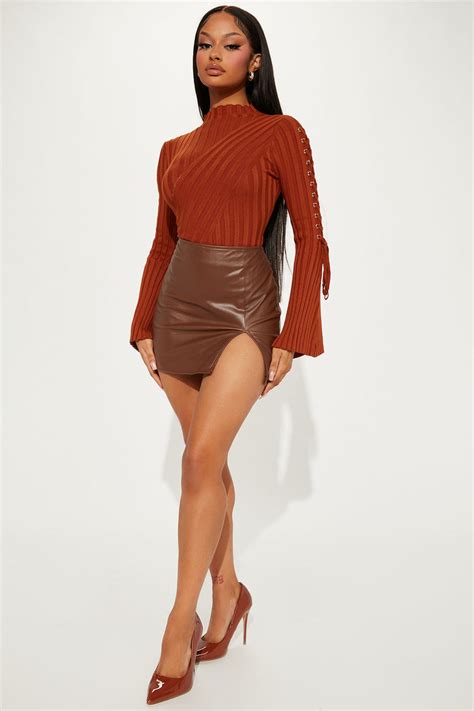 Next To Me Knit Bodysuit Cognac Fashion Nova Bodysuits Fashion Nova