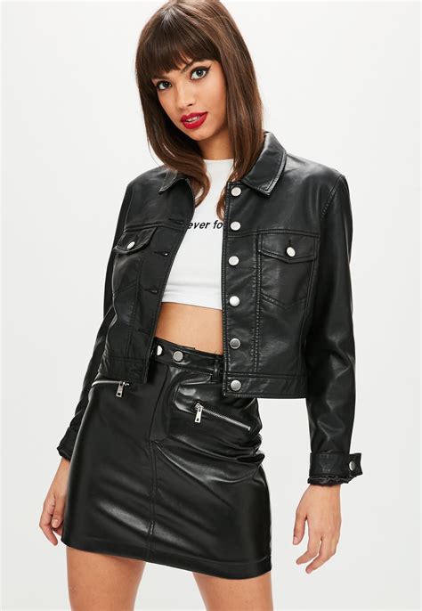 Missguided Black Faux Leather Cropped Trucker Jacket Looks
