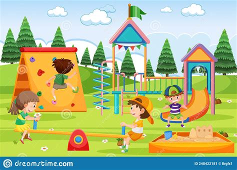 Children Playing At Playground Stock Vector Illustration Of Human