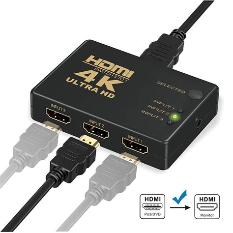 HDMI Switch 4k,GANA Intelligent 3-Port HDMI Switcher,Splitter, Support - GANA LINK