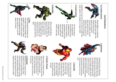 Top 10 Superheroes Reading For Detai English Esl Worksheets Pdf And Doc