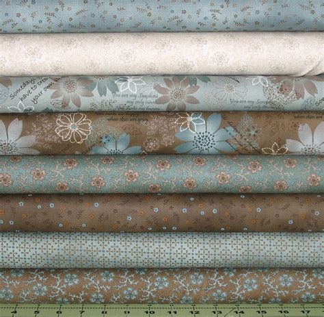 Eight Brown And Teal Fabrics From The Shadows And Sunshine Collection By