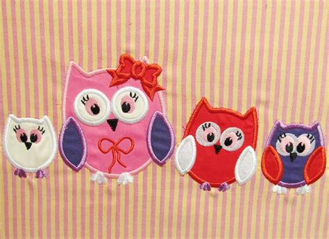 Girls Mini Owls Machine Embroidery Appliqué Designs 4 Types F Etsy