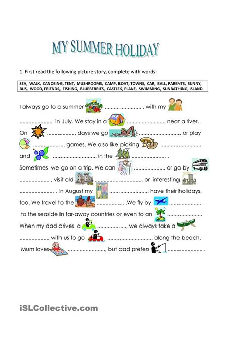 Summer Holiday Vocabulary Worksheet Summer Vocabulary Interactive And
