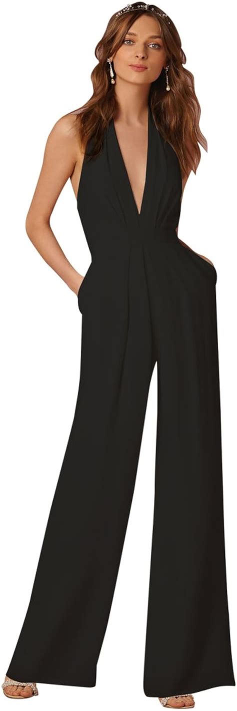 Obeeii Sexy Women Backless Long Pants Jumpsuit With Pockets Elegant Sleeveless High Waist