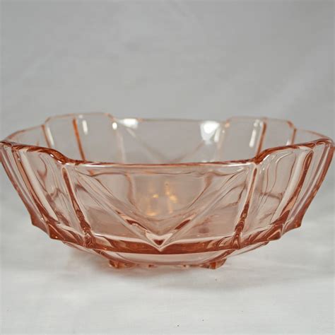 Art Deco Pink Glass Dessert Trifle Bowl Rural Magpie