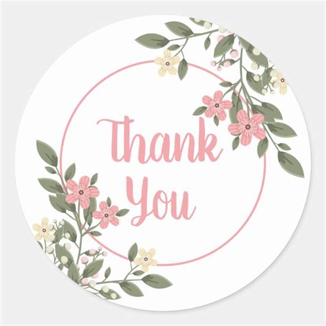 Floral Pink Thank You Flowers Wedding Botanical Classic Round Sticker