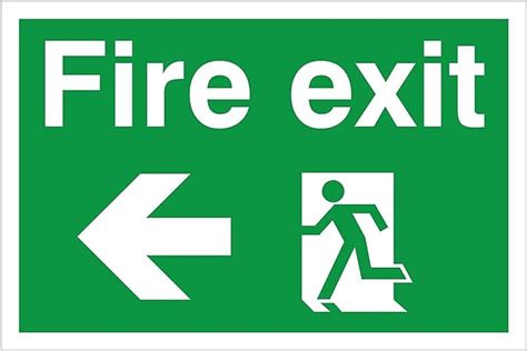 Fire Exit Arrow Left Sign 200mm X 300mm Self Adhesive Uk