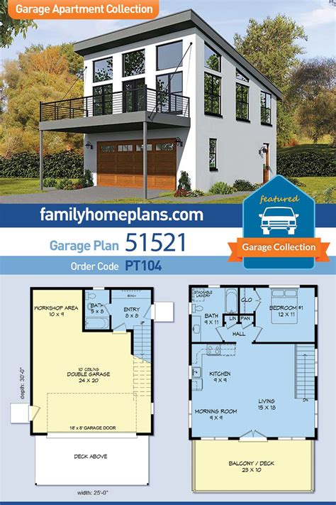 Modern Style Garage Living Plan 51521 With 1 Bed 2 Bath 2 Car Garage