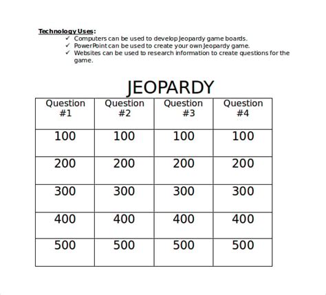 Jeopardy Template For Teachers 10 Free Word Pdf Ppt