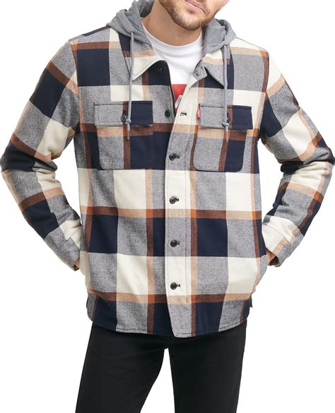 Levis Mens Cotton Plaid Shirt Jacket With Soft Faux Fur Lining And