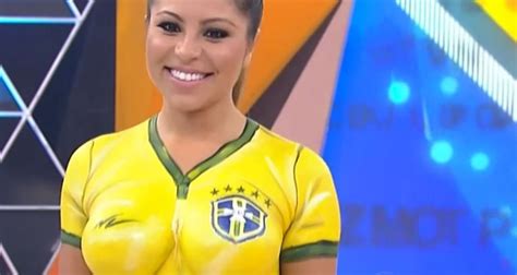 Brazil football soccer body paint girl. Brazil Football