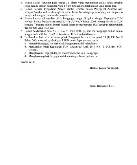 Apakah diantara kalian sudah ada yang pernak membuat surat kuasa? Contoh Isi Surat Gugatan Ptun