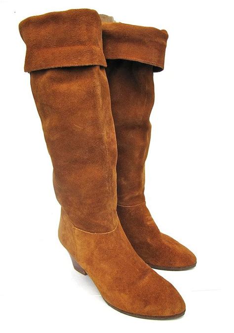 Tall Brown Suede Cuffed Boots Size 365 By Worldvintagefashion Boots