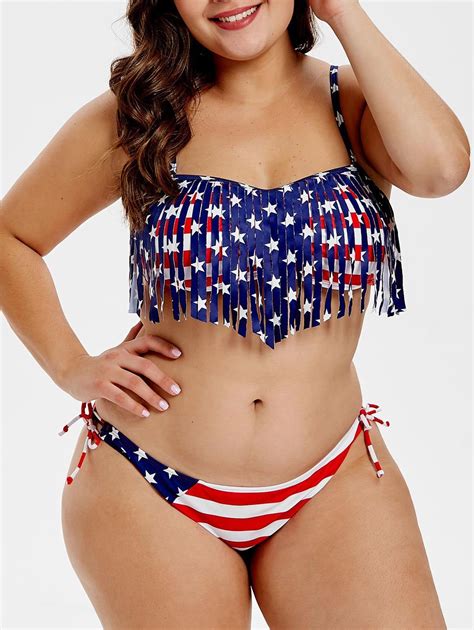 Plus Size American Flag Print Fringe Bikini Set Plus Size Bikini Set