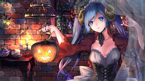 Download Pumpkin Halloween Hatsune Miku Anime Vocaloid Hd Wallpaper