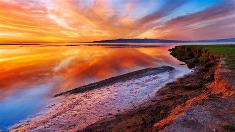 Glorious Lake Shore Sunset Wallpaper Nature And Landscape Wallpaper