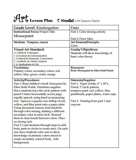 Art Lesson Plan Template 3 Free Word Pdf Documents Download For Art
