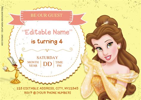 Beauty And The Beast Birthday Invitation Templates Editable With Ms