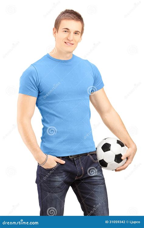 Young Handsome Man Holding A Soccer Ball Stock Photography Image