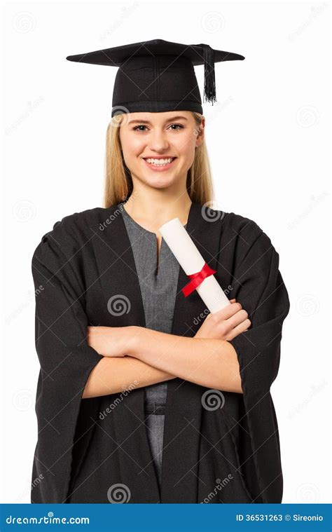 University Student In Graduation Gown Holding Certificate Stock Image